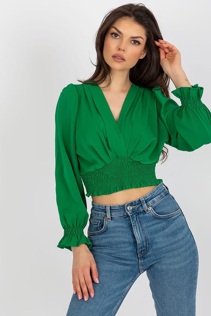 Elegant Wrap Blouse - Dark Green / One Size
