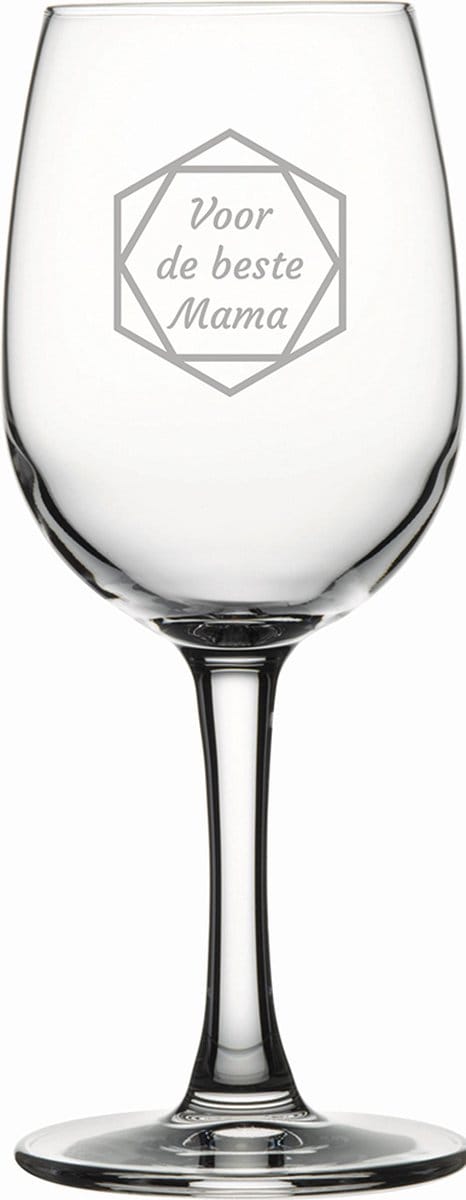 Gegraveerde witte wijnglas 26cl voor de beste Mama in hexagon