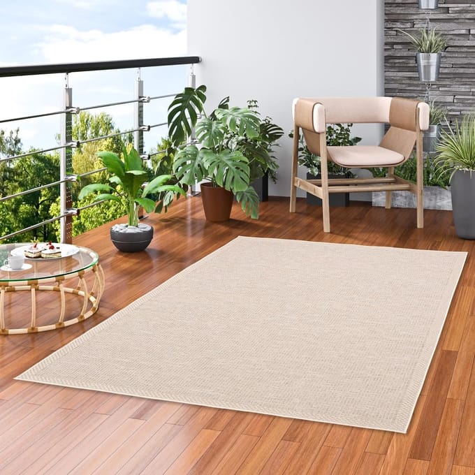 Plat geweven binnen- en buitentapijt - Beige Rand - 5 Maten