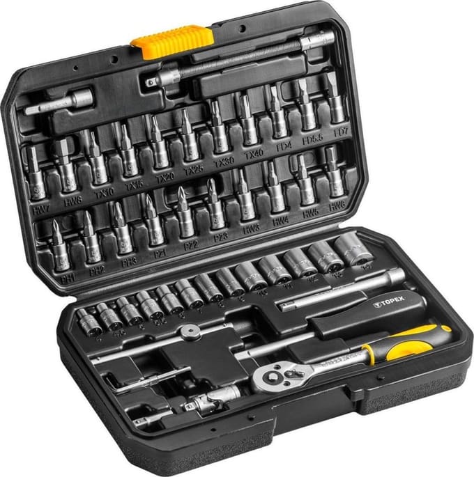 Topex - Dopsleutelset - 1/4" - 46-delig - Ergonomisch Gehandvat