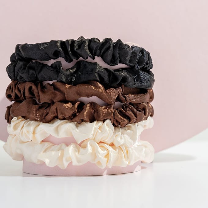 brushworks Skinny Satin Scrunchies - 6 Pack