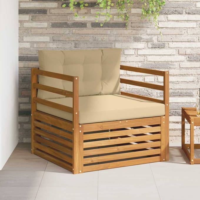 vidaXL - Buitensofa - Massief - Acacia - Hout - en - Polyester - Natuurlijk - en - Beige