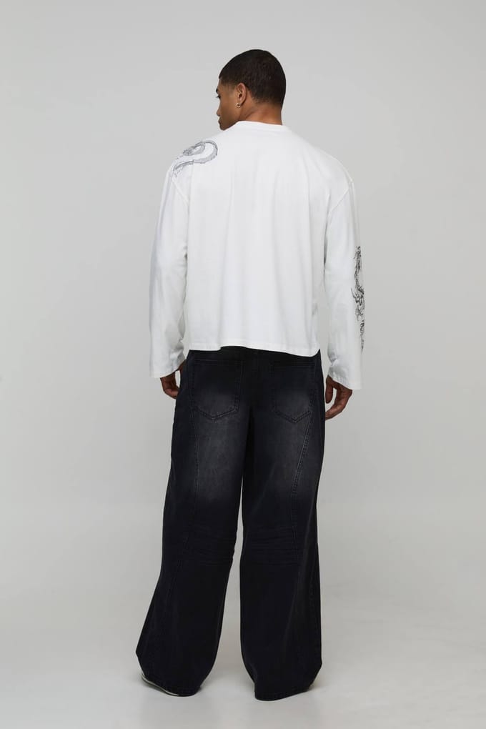 Baggy Pantalon Met Panelen In Gewassen Denim | Washed Black | Size 34R