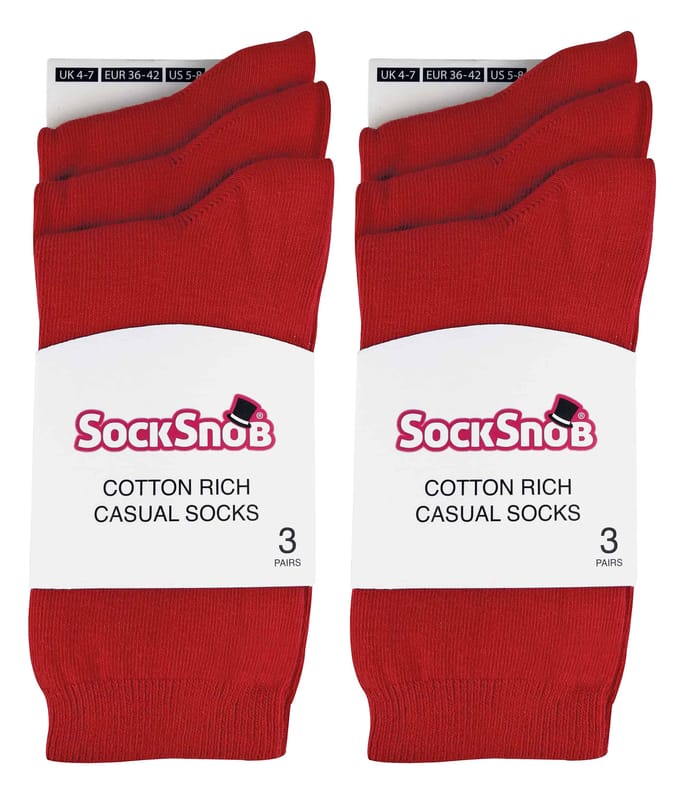 Set van 6 effen, casual katoenen damessokken - PL30 Rood