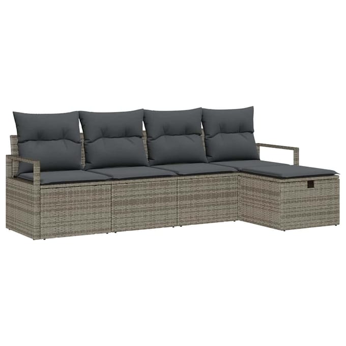 vidaXL - Bankstel - met - kussen - met - opslag - Grijs - poly - rattan