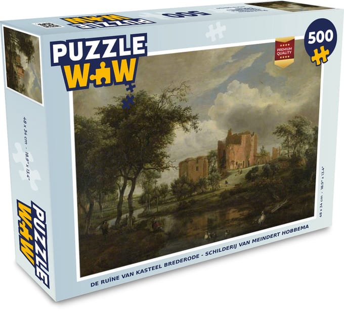 Puzzel De ruïne van kasteel Brederode - schilderij van Meindert Hobbema - Legpuzzel - Puzzel 500 stukjes
