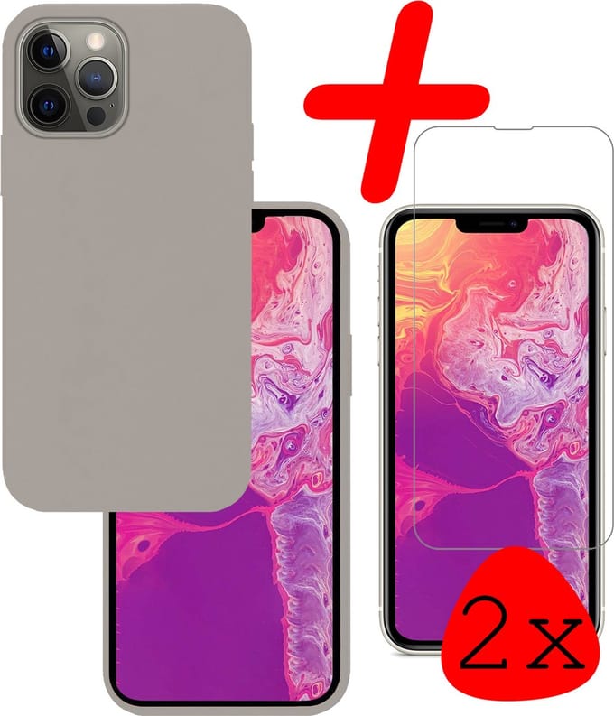 Hoesje Met 2x Screenprotector - Geschikt voor Apple iPhone 14 Pro Max - Sterk & Shockproof - Back Cover - Siliconen Case - Telefoon Hoes - Grijs