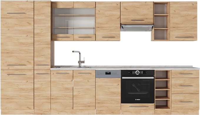 Vicco Fame-Line Complete keukeneenheid – 355 cm, WB Marmer Krachtige eik goud