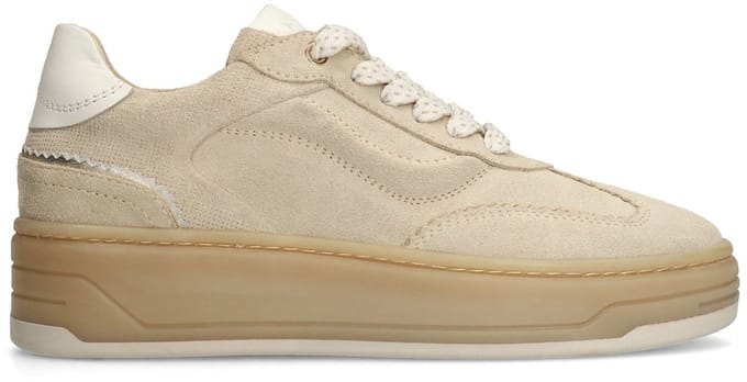 Manfield - Dames - Beige leren sneakers - Maat 37