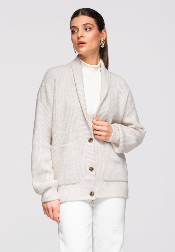 OMBRE Trui - Loose Fit - Lange Mouw - Knopen Ecru ONESIZE