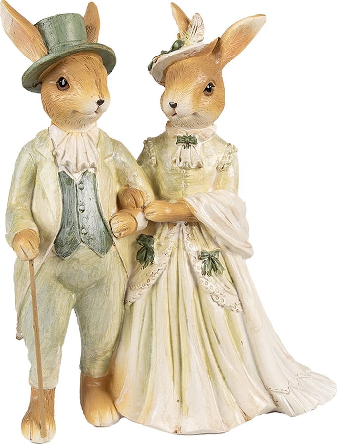Clayre & Eef Beeld Konijn 21 cm Bruin Groen Polyester