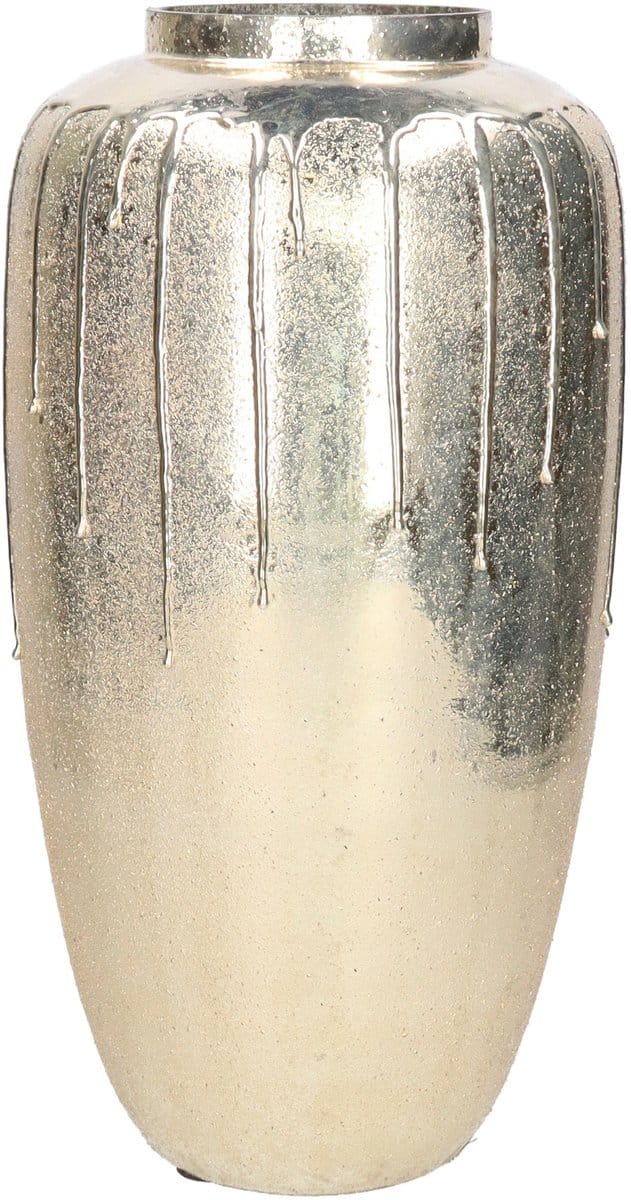 Mega Collections Vaas Oman Drip - goud - glas - druip effect - D20 x H38 cm - bloemenvaas