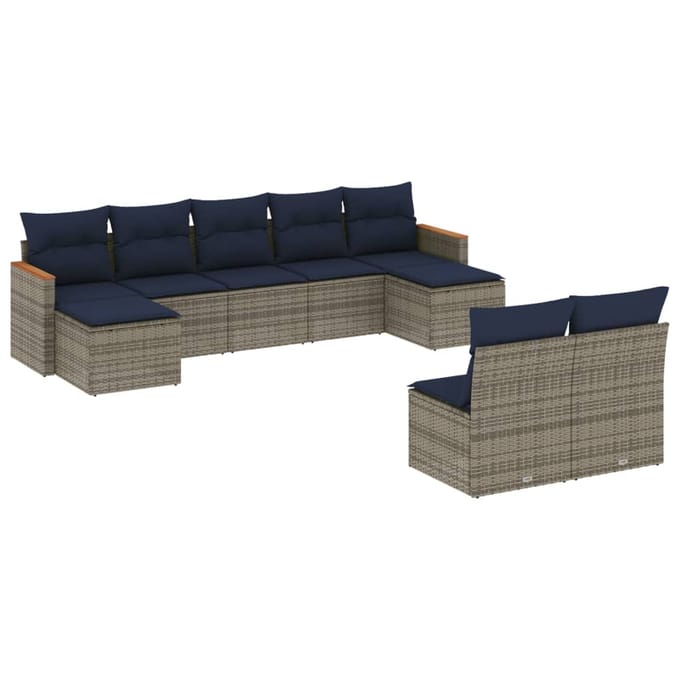 vidaXL - 9-delige - tuinbankset - met - kussens, - grijs - polyrotan