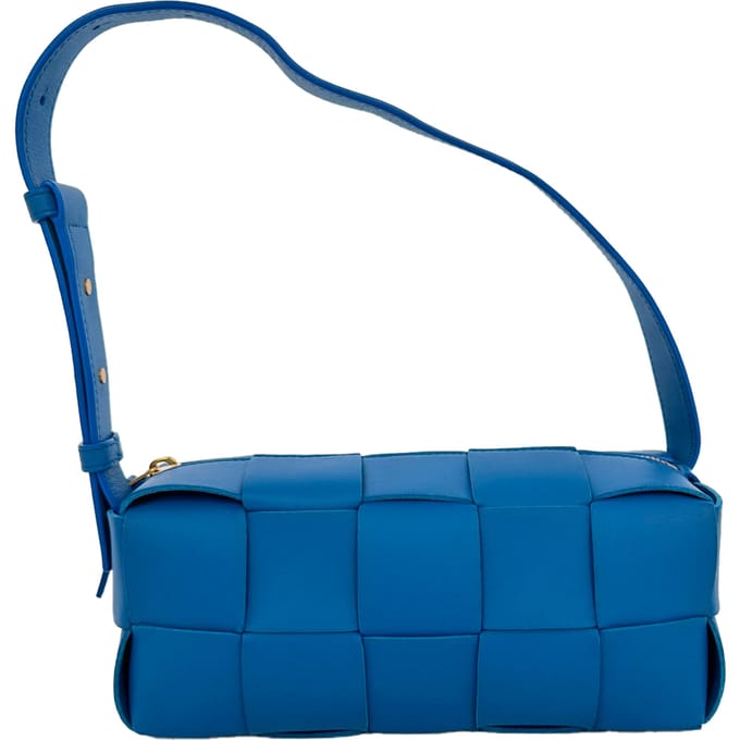 Bottega Veneta Small Brick Cassette schoudertas in blauw lamsleer
