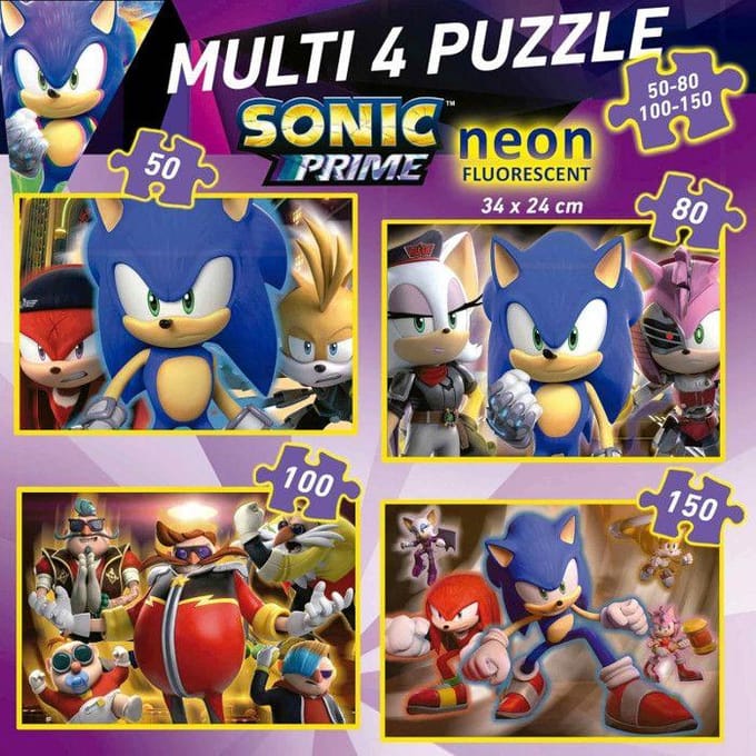 Puzzel fosforescerend - EDUCA - Multi 4 Sonic Prime Neon - 50-150 stukjes - 34x24 cm - Veelkleurig schoon