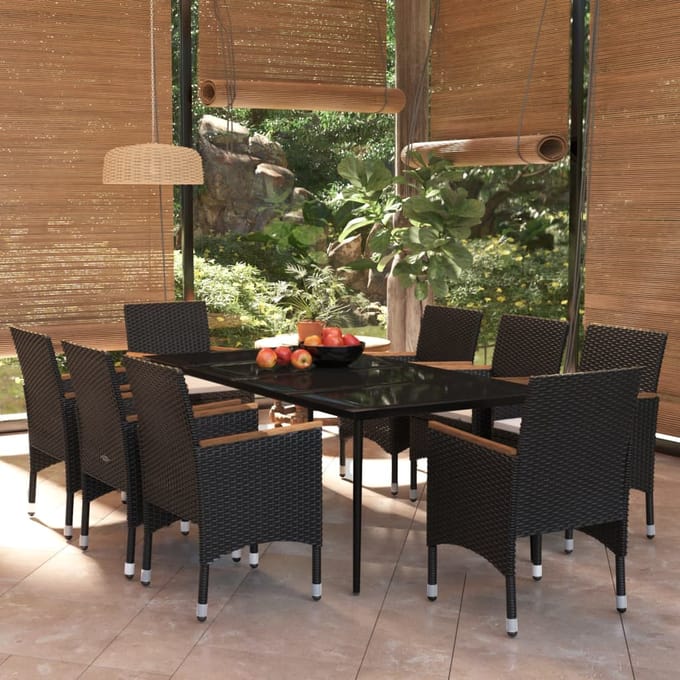 vidaXL - 9-delige - Tuinset - met - kussens - zwart