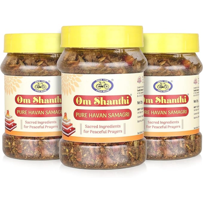 Cycle Pure Om Shanthi Havan Samagri 125g Pak van 3 Premium Spirituele Rituele Mix yellow