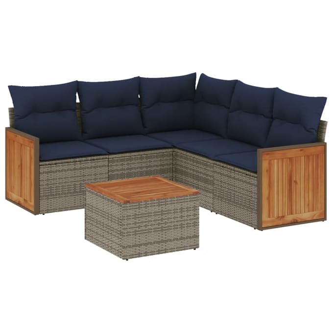 vidaXL - 6-delige - tuinbankset - met - kussens, - grijs - polyrotan