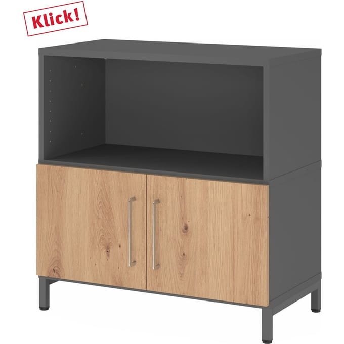 FlexWall | 2 OH | deuren + kast | met sokkelframe - Grafiet/Essen-Eik