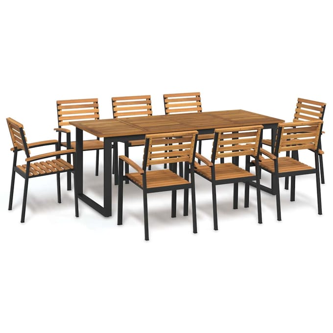 vidaXL - 9-delige - Tuinset - massief - acaciahout - en - metaal
