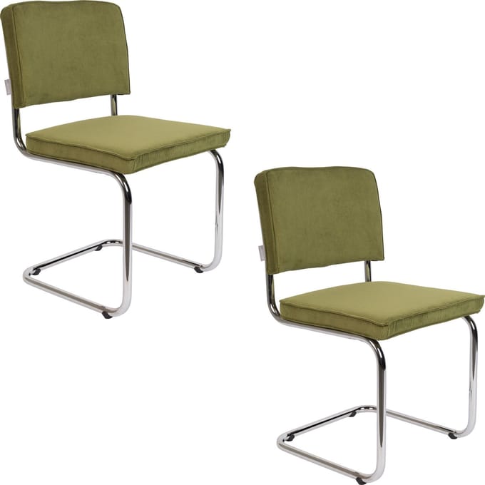 Zuiver Ridge Rib Eetkamerstoelen Groen - Set van 2