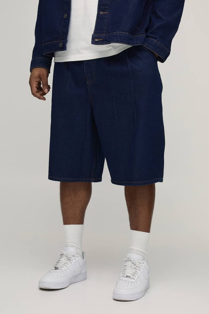 Plus Parachute Longline Jorts Met Plooien Aan De Voorkant | Indigo | Size 46