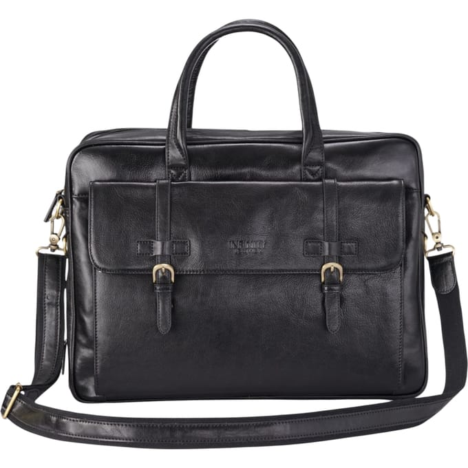 Echte leren laptoptas in zwart, met schoudertas van Satchel Messenger - Belmont