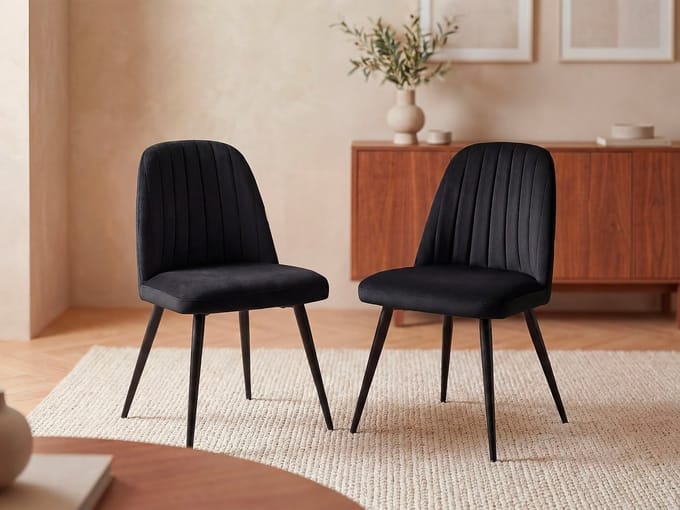 Vente-unique Set van 6 stoelen van fluweel en metaal - Zwart - ELEANA