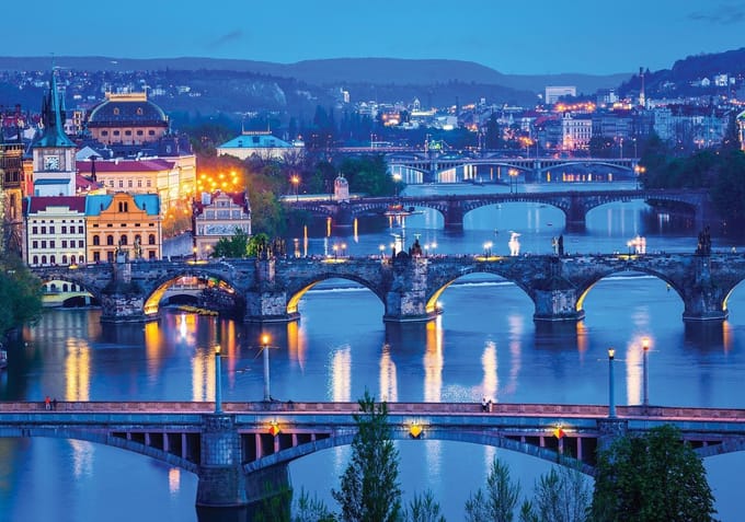 City Prague River Bridges Photo Wallcovering