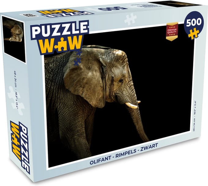 Puzzel Olifant - Rimpels - Zwart - Legpuzzel - Puzzel 500 stukjes