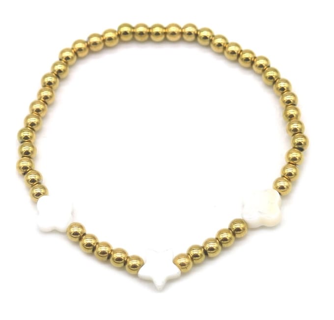 Armband - Elastisch - RVS - Goudkleurig - Ster Steen - Wit