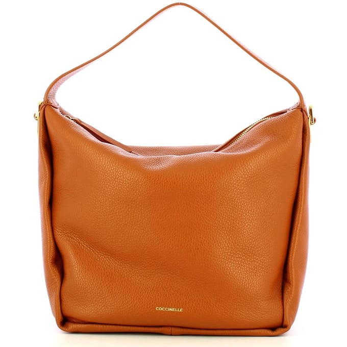COCCINELLE Leren Schoudertas Dorian Shoulder Bag Grained Leather Cuir Lichtbruin