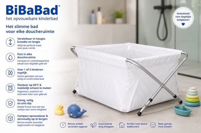 BiBaBad® Opvouwbaar Kinderbad 70-90 cm | Verstelbaar Douchebad | Babybad | Bad voor Douche | Anti-slip | Aluminium Frame | Wit