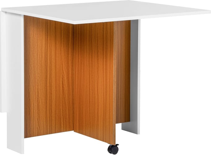 HOMCOM - eettafel - opklapbaar - met wielen - spaanplaat - wit - bruin