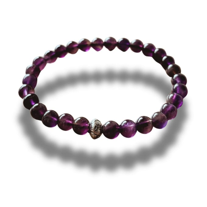 Armband - natuursteen - amethist - zilverkleurige element - lotusbloem - 6 mm 18,5 cm