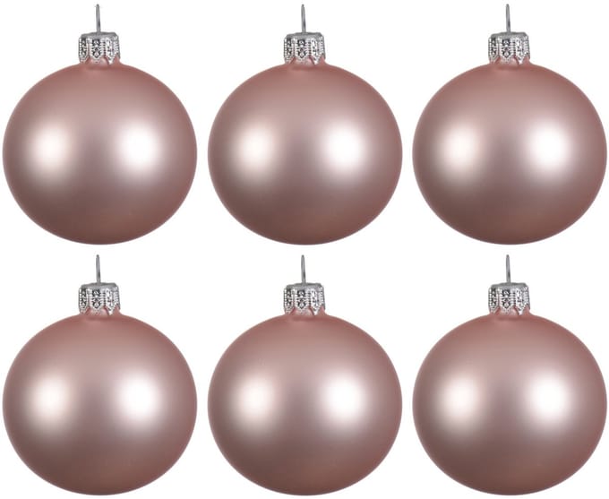 Decoris kerstballen - 6x - lichtroze - 8 cm - glas - mat - velvet - kerstversiering
