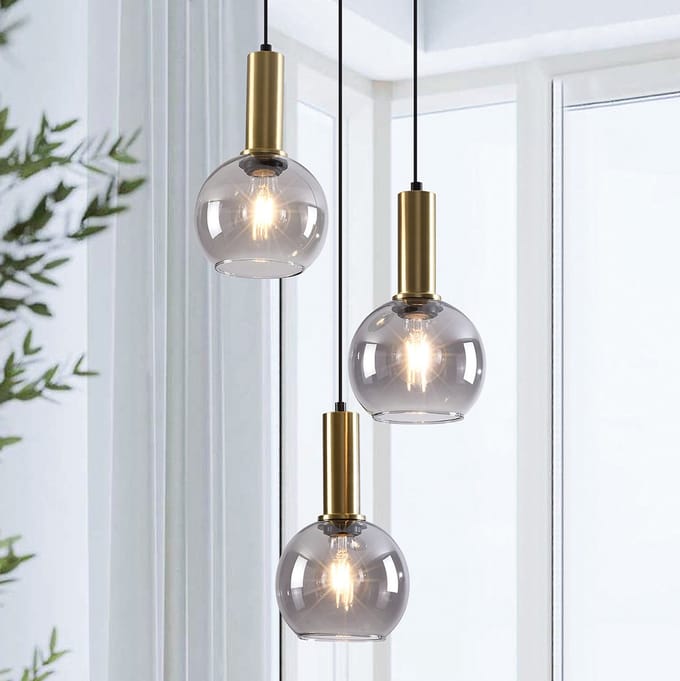LumenXL Hanglamp Imme - smoke glas, 3-lichts - goud