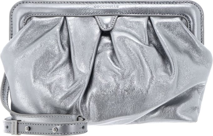 COCCINELLE Leren Schoudertas Diletta Rock Handbag Craquele Leather Silver Zilverkleurig
