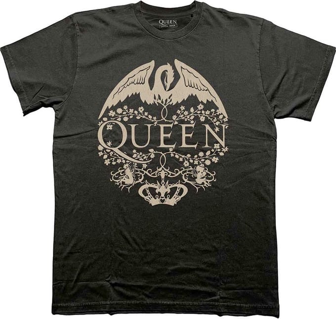 Queen - Floral Crest Mono Heren T-shirt - L - Zwart