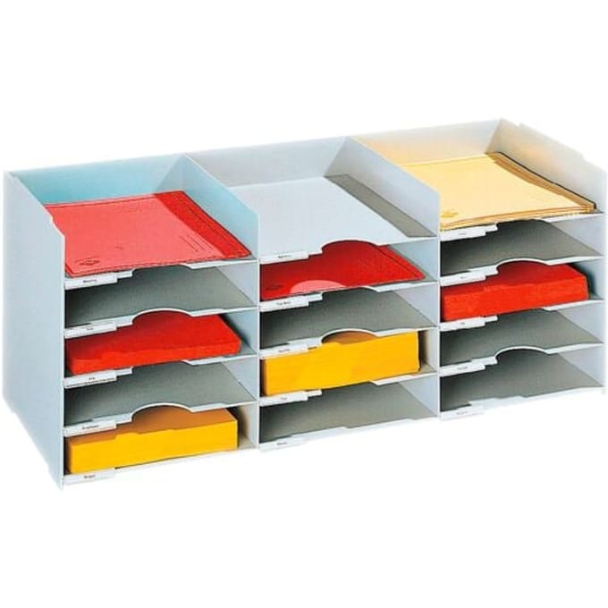 Sorteerstation, A4, polystyreen, voor kasten, 15 vakken, B 674 x D 304 x H 313 mm