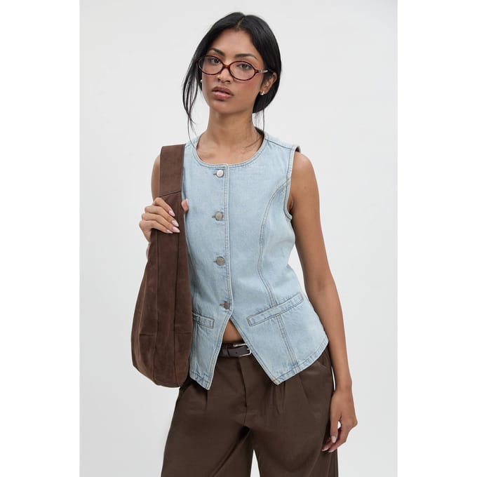 boohoo Dames Longline denim-vest | Bleach Wash | Maat: 6
