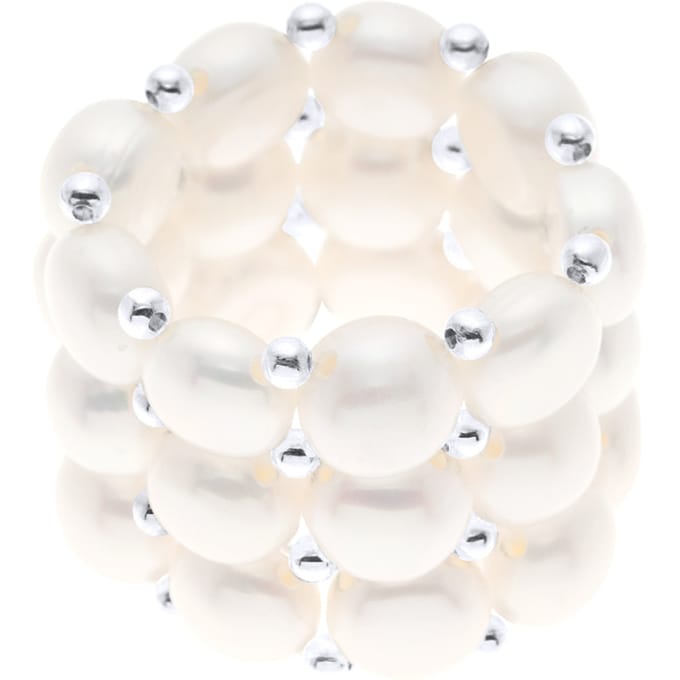Ring met 3 Rijen - Handgemaakt - van Echte Zoetwaterparels - KLEUR NATUURLIJK WIT - 4 mm