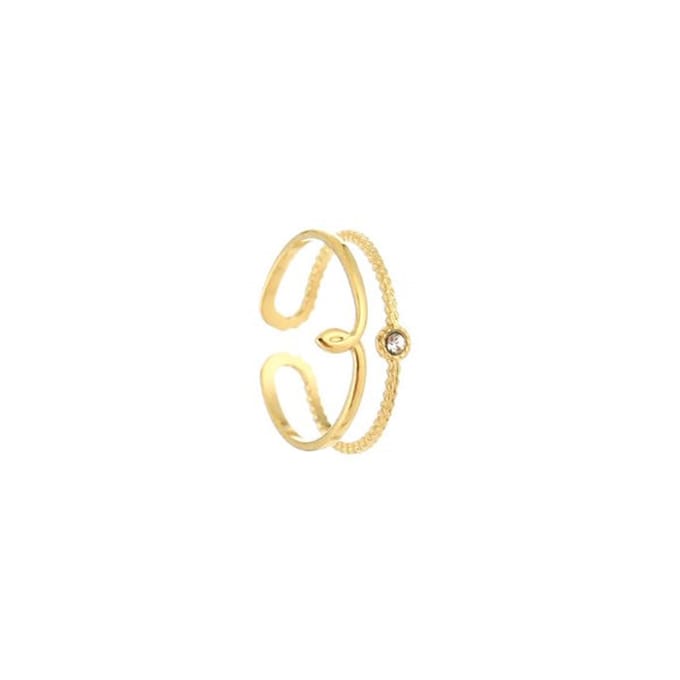 Bijoutheek Ring (Sieraad) Dubbel Met Steen Wit (One Size)