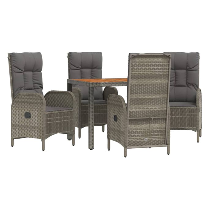 vidaXL - 5-delige - Tuinset - met - kussens - poly - rattan - grijs