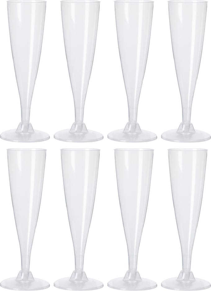 EH Prosecco/champagneglazen - 8x - transparant - kunststof - 130 ml - herbruikbaar