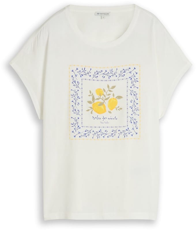 Tom Tailor - T-shirt in materiaalmix - Maat XL - Whisper White