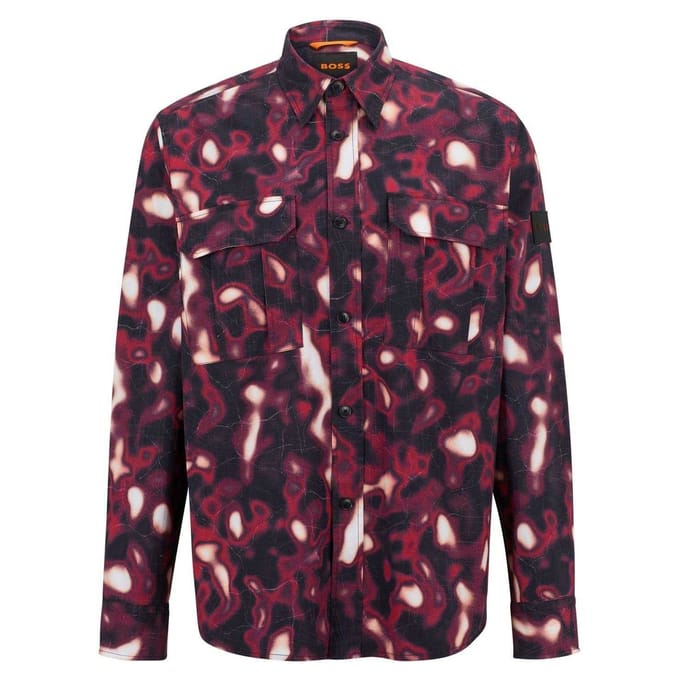 Boss Heren Abstract Shirt Met Lange Mouwen (Medium Roze)