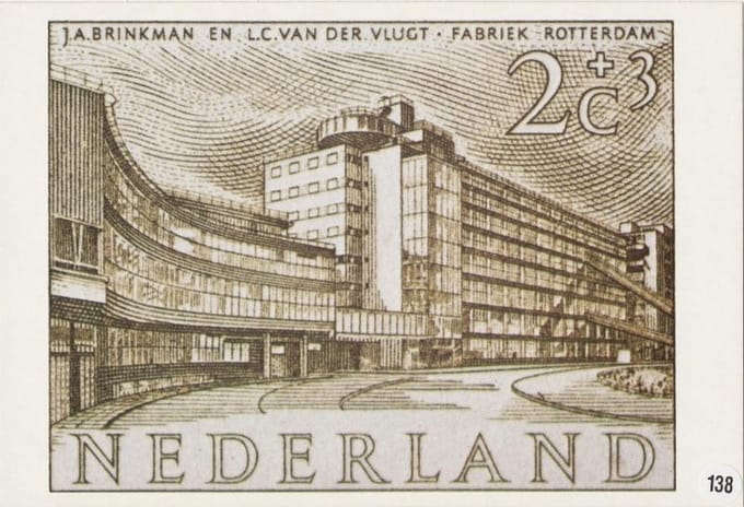 Briefkaart met afbeelding fabrieksgebouw te Rotterdam postzegel
