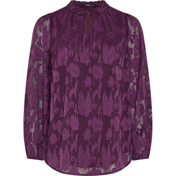 Yours Paarse Blouse Met Bloemenprint En Ruchekraag Size 44