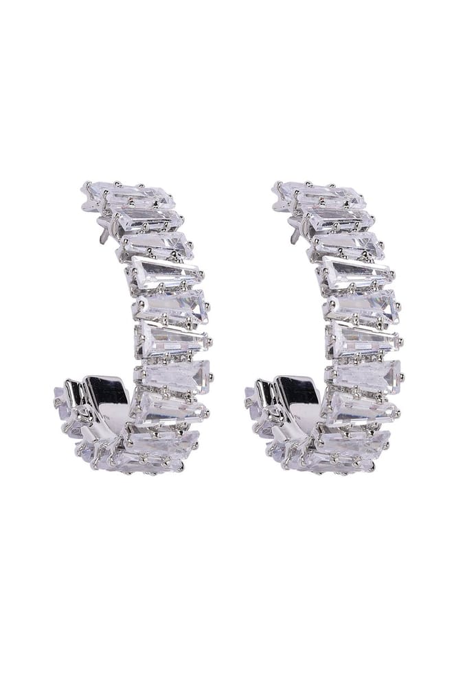 AVANT-GARDE PARIS Frozen Waterfall Oorbellen - Zilver 0.8cm x 3.3cm - 1 stuk - Rhodium Plated met Rectangular-Cut Edelstenen